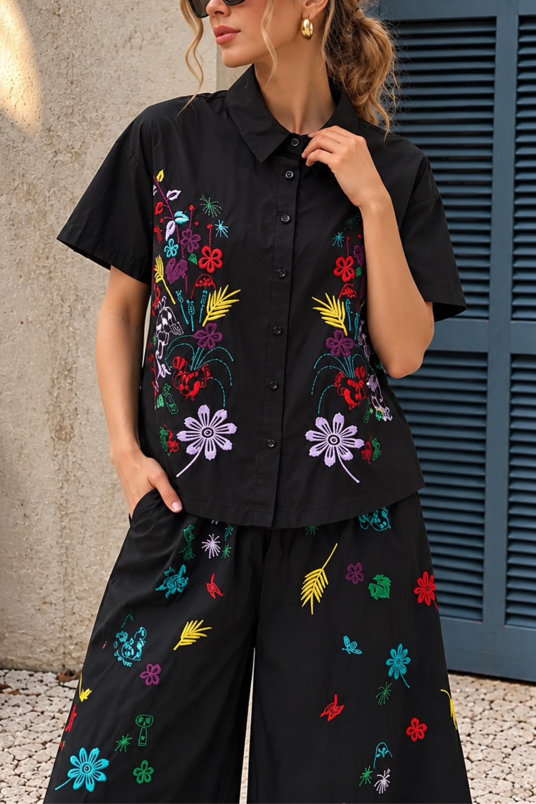 Detailed Embroidered Cotton Coord Set