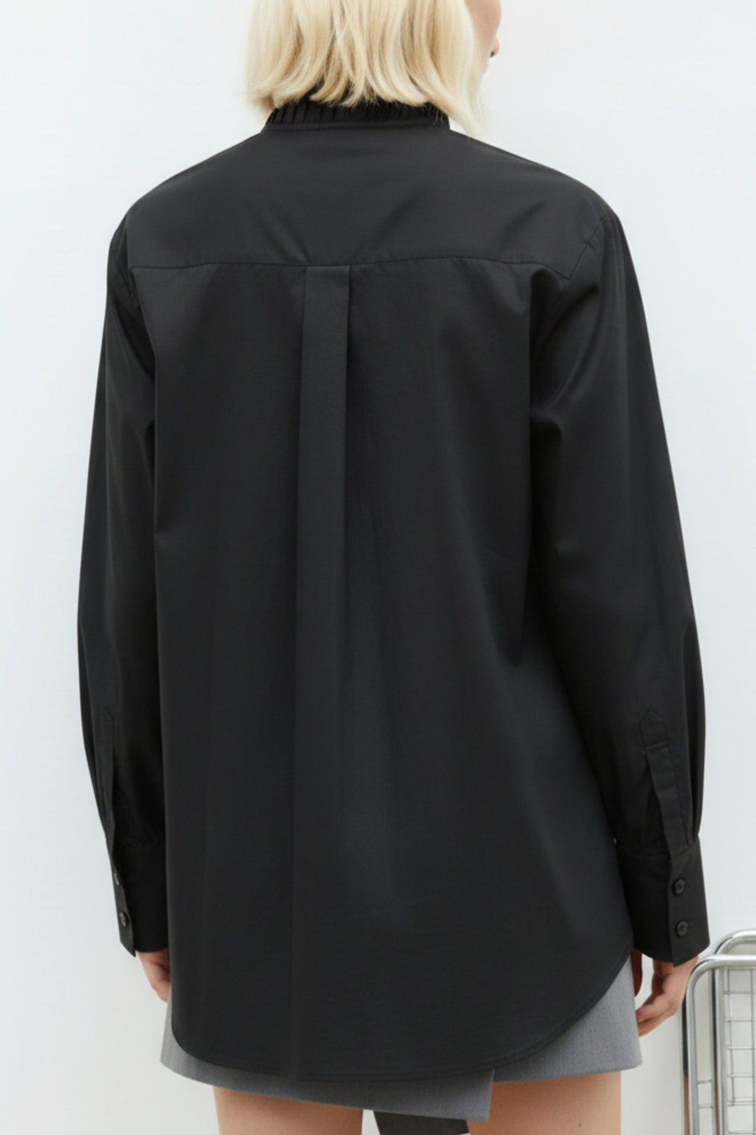 Black Jewel Ruffle-Neck Shirt