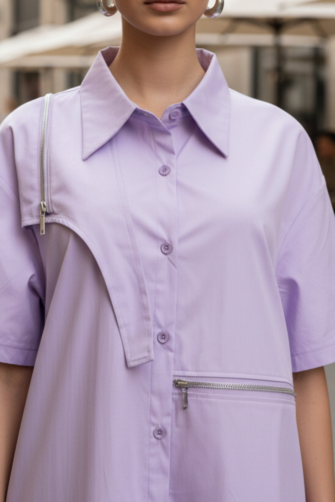 Lilac Zip Pattern Oversized Shirt Dress