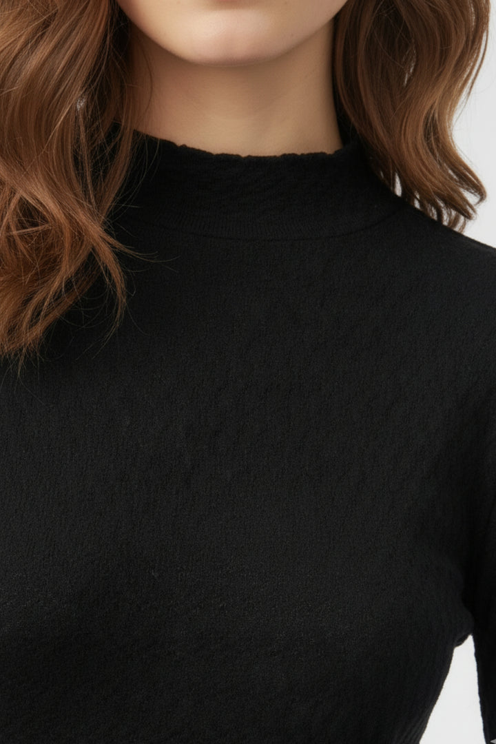Noir Textured High Neck Knit Top