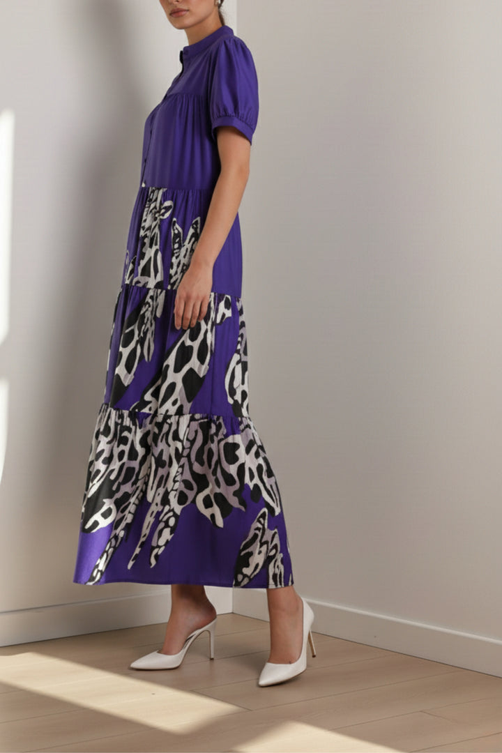 Purple Printed Tiered Dress