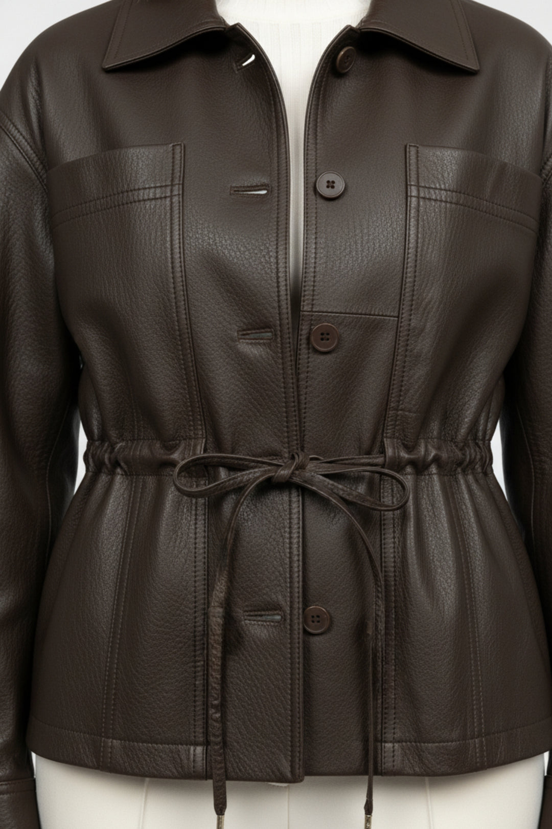 Mocha Drawstring Faux Leather Jacket