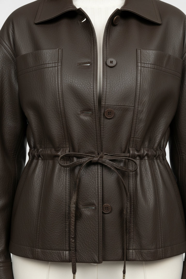 Mocha Drawstring Faux Leather Jacket