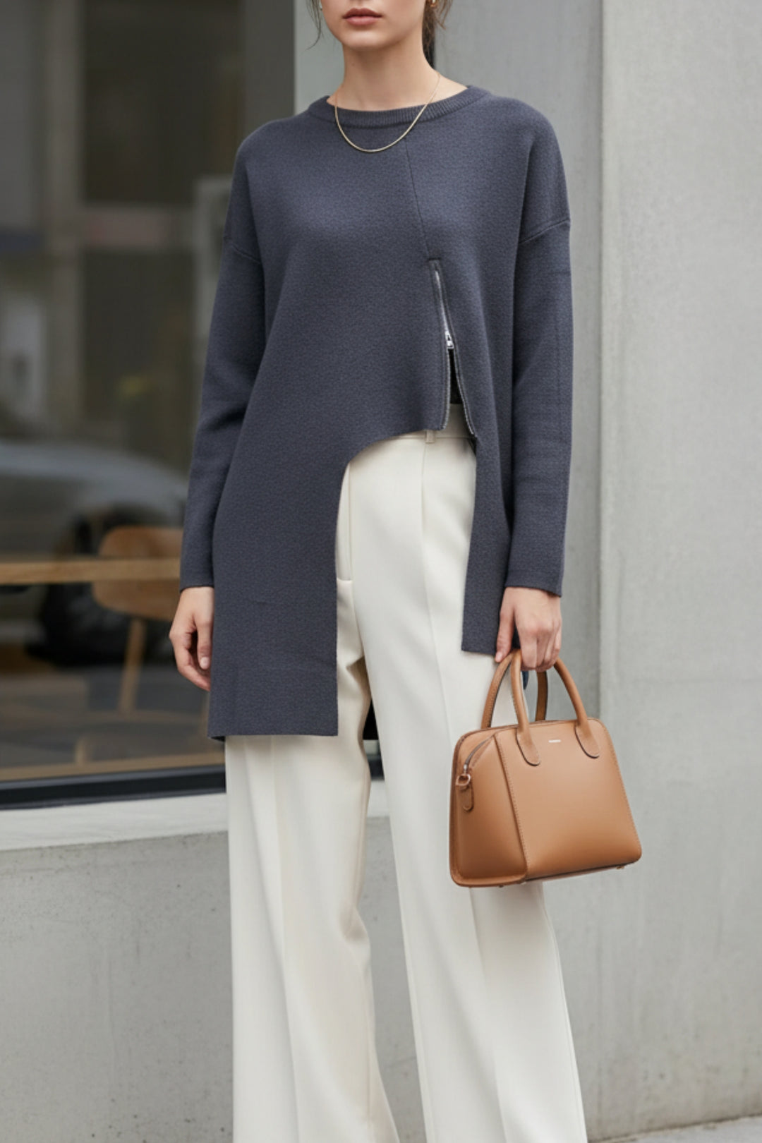 Slate Grey Framed Box knit Sweater