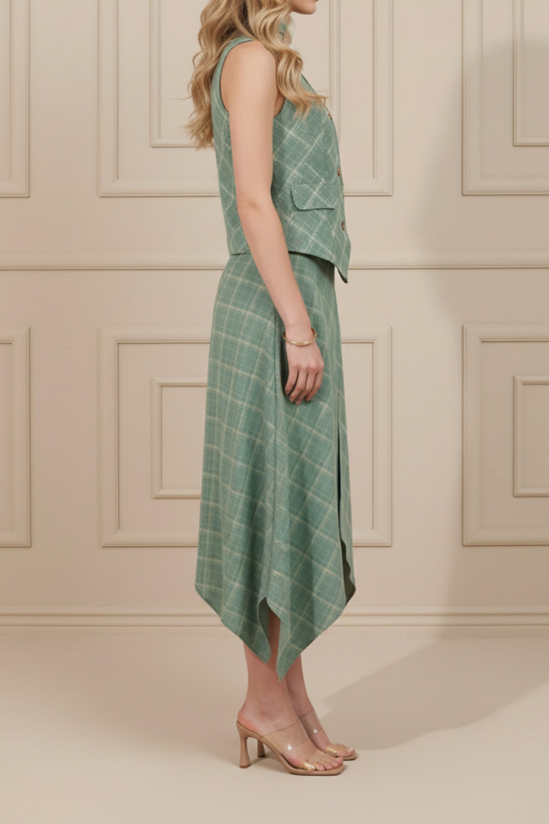 Lake Green Plaid Waistcoat Co-ord Set