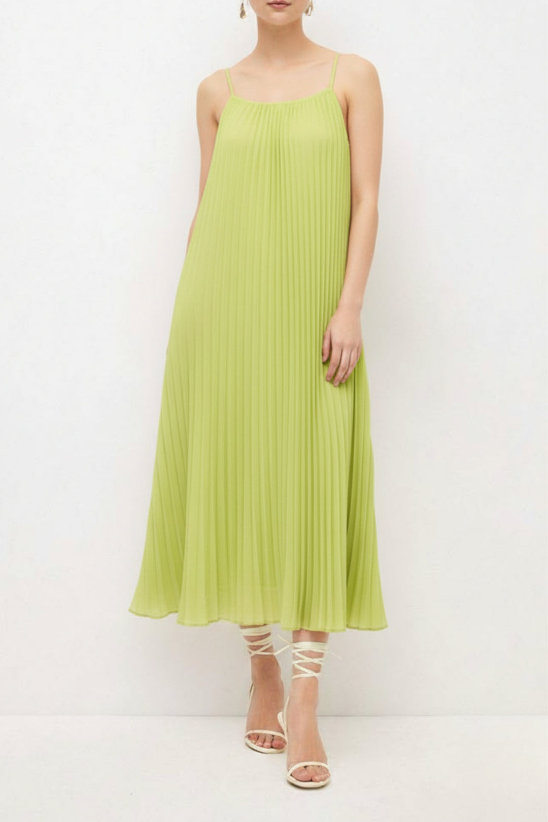 Parrot Green Pleated Dress | Sleeveless Summer Wear Nolabels Parrot Green Pleated Dress | Sleeveless Summer Wear Nolabels
