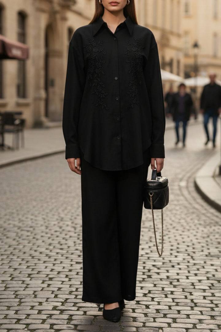 Black Oak Embroidered Linen Co-ord set