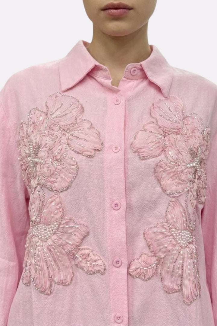 Petal Pink Floral Embroidered Co-Ord Set