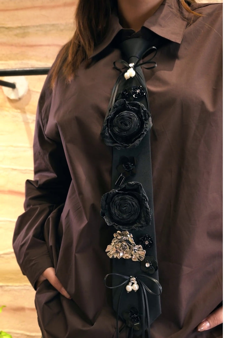Cocoa Tie-Up Floral Embellished Shirt
