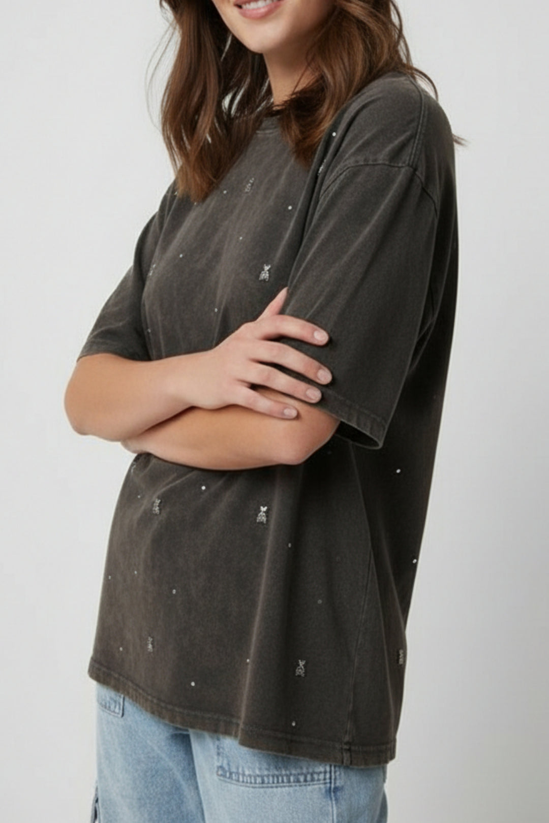 Grey Washed Teddy Embellished T-shirt