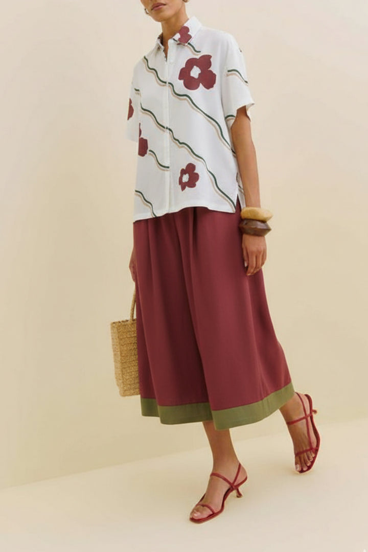 Maroon Flower Wave Fusion Coord Set