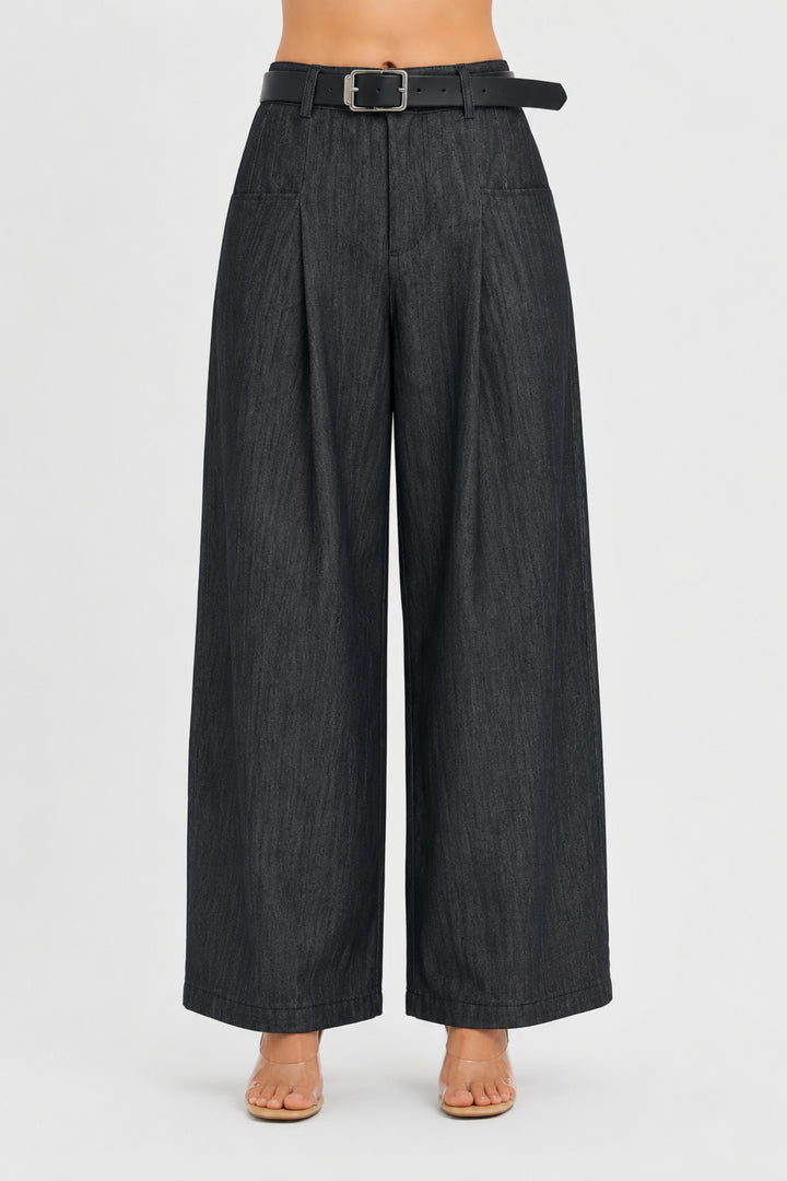 Noir Denim Wide-Leg Pants