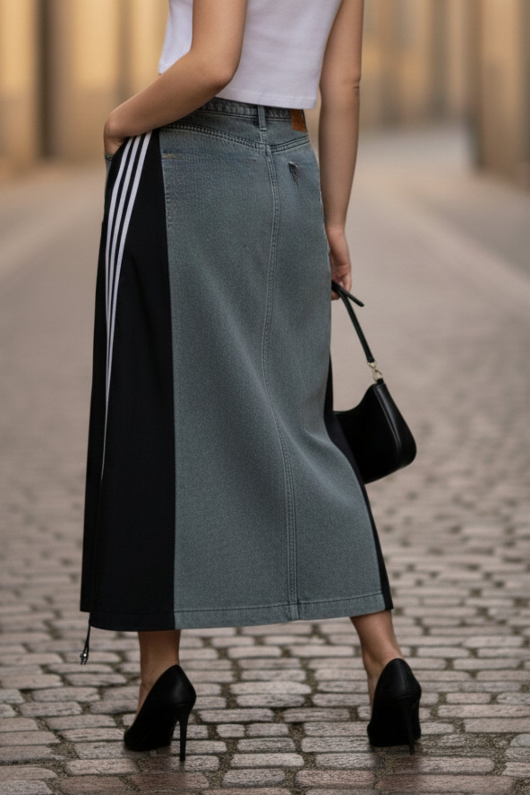 Stripe Fusion Denim Skirt