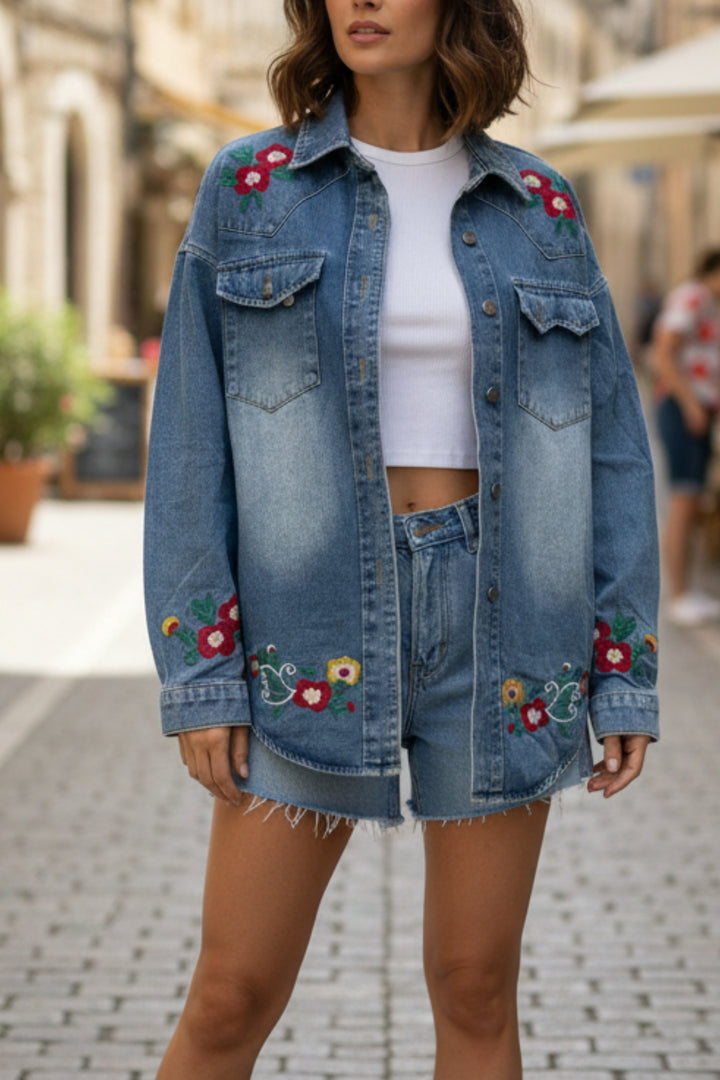 Rustic Rose Denim Shacket
