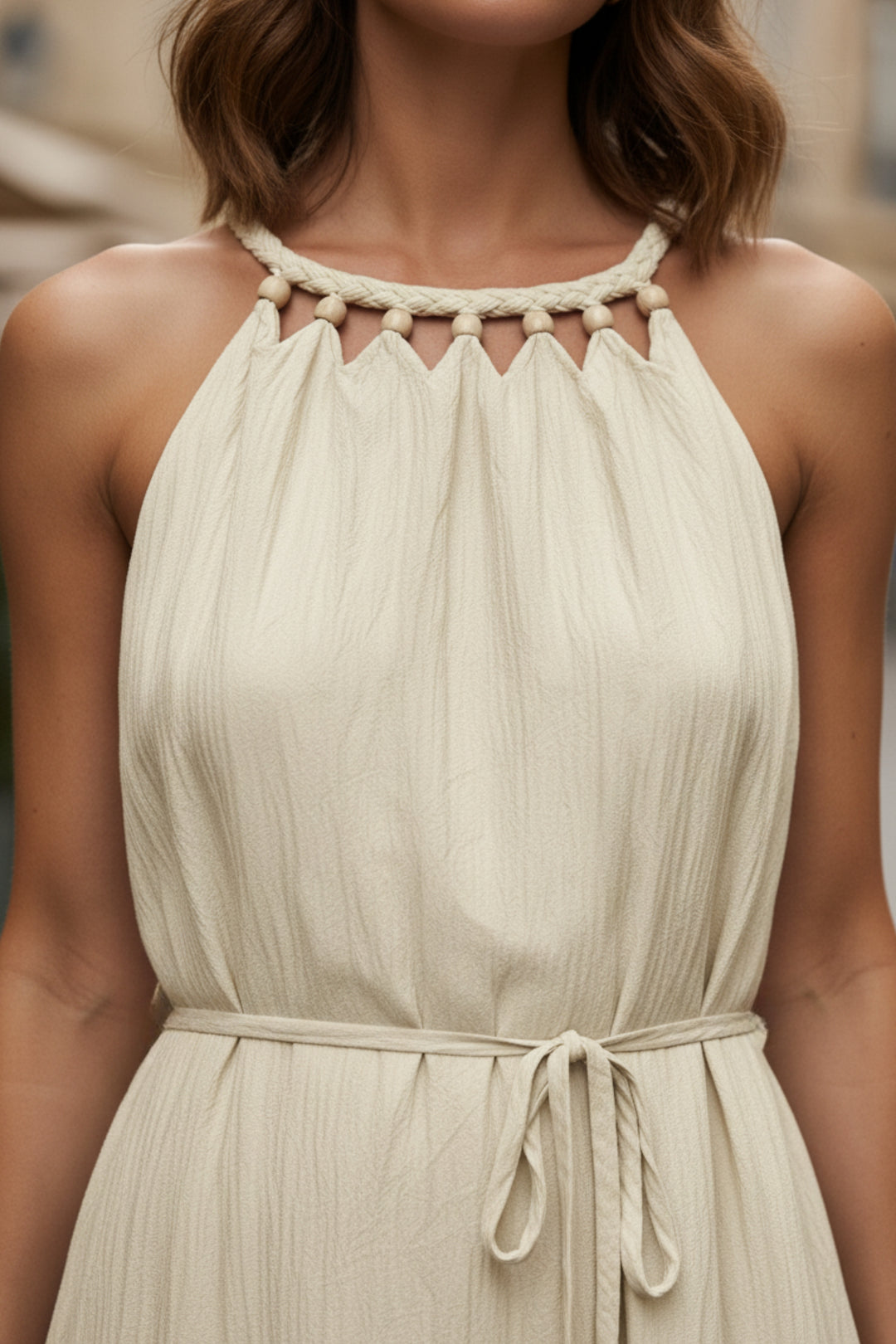 Ivory Braided Neck Maxi Dress