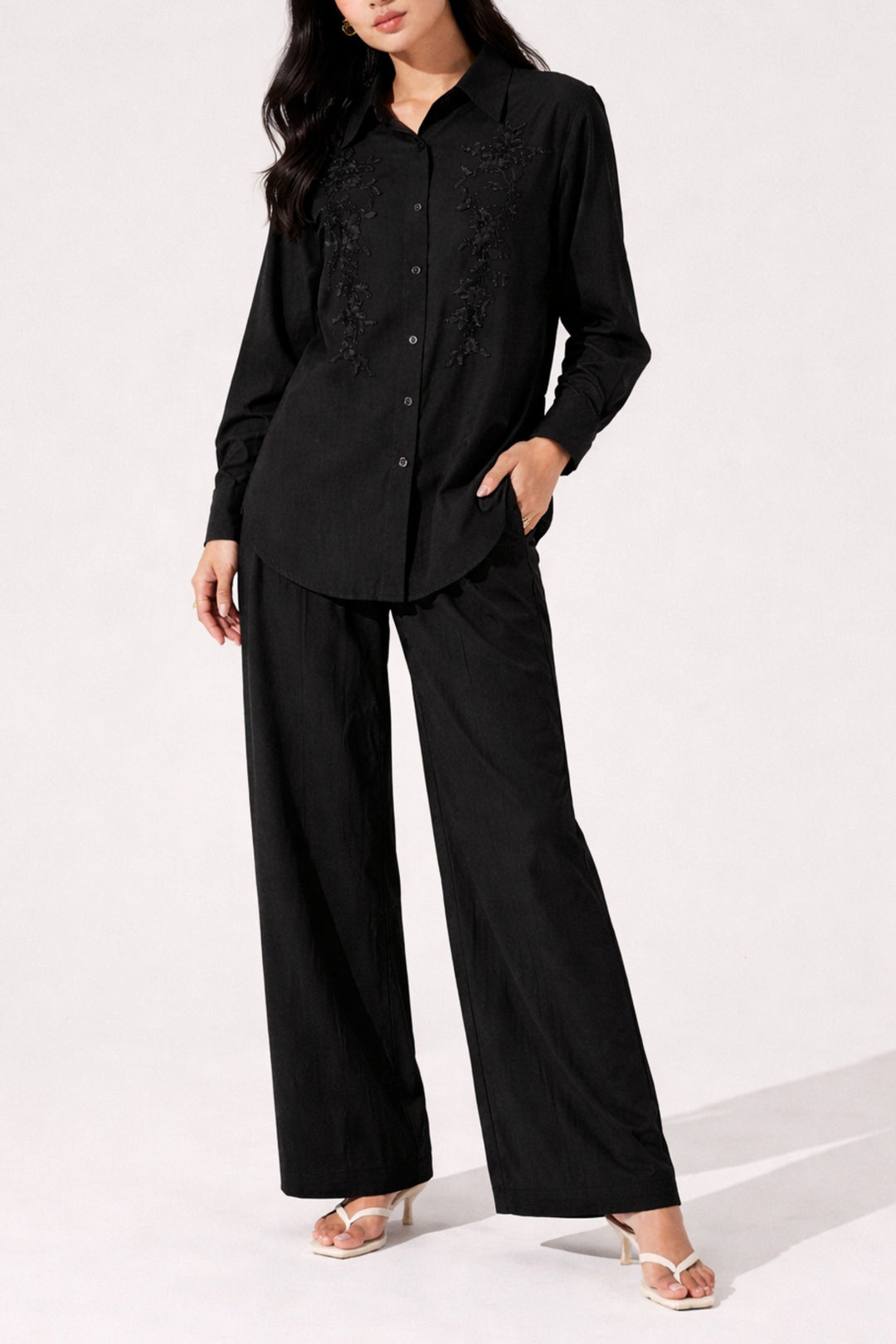Black Oak Embroidered Linen Co-ord set