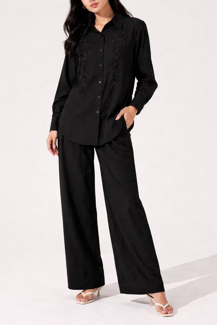Black Oak Embroidered Linen Co-ord set
