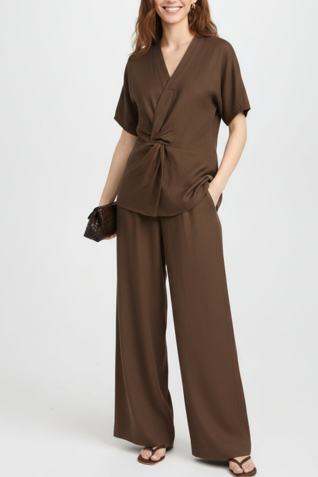Mocha Twist Knot Top & Pant Co-Ord Set