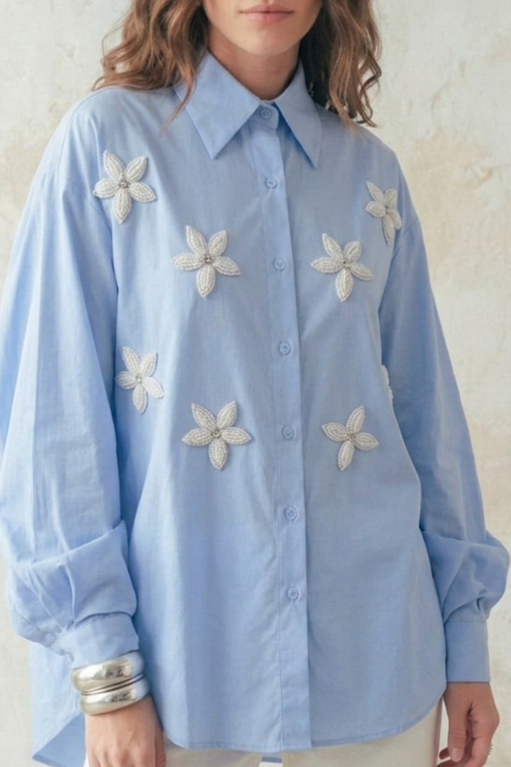 Spring Sky Floral Bead Shirt