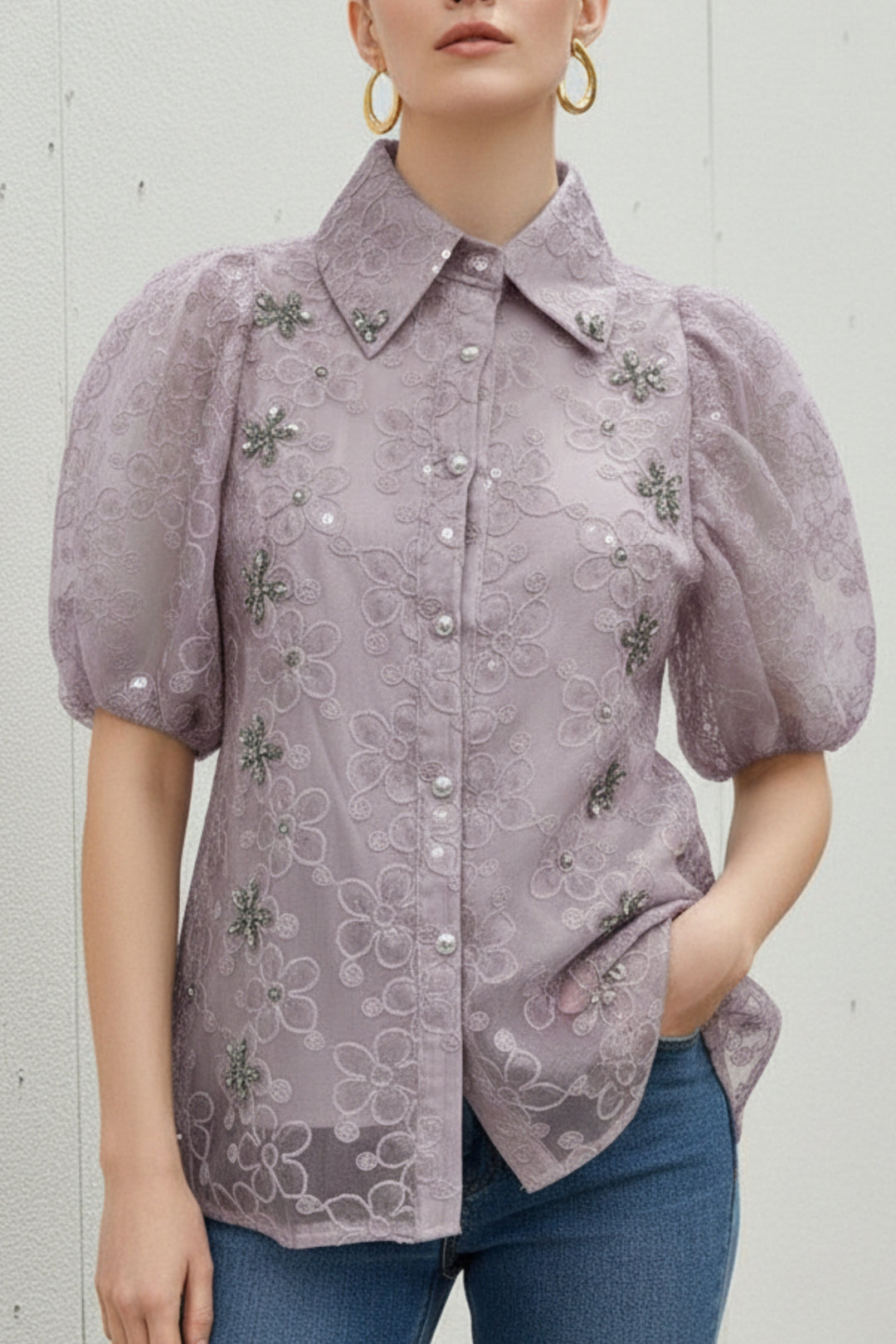 Light Mauve Embroidered Shirt