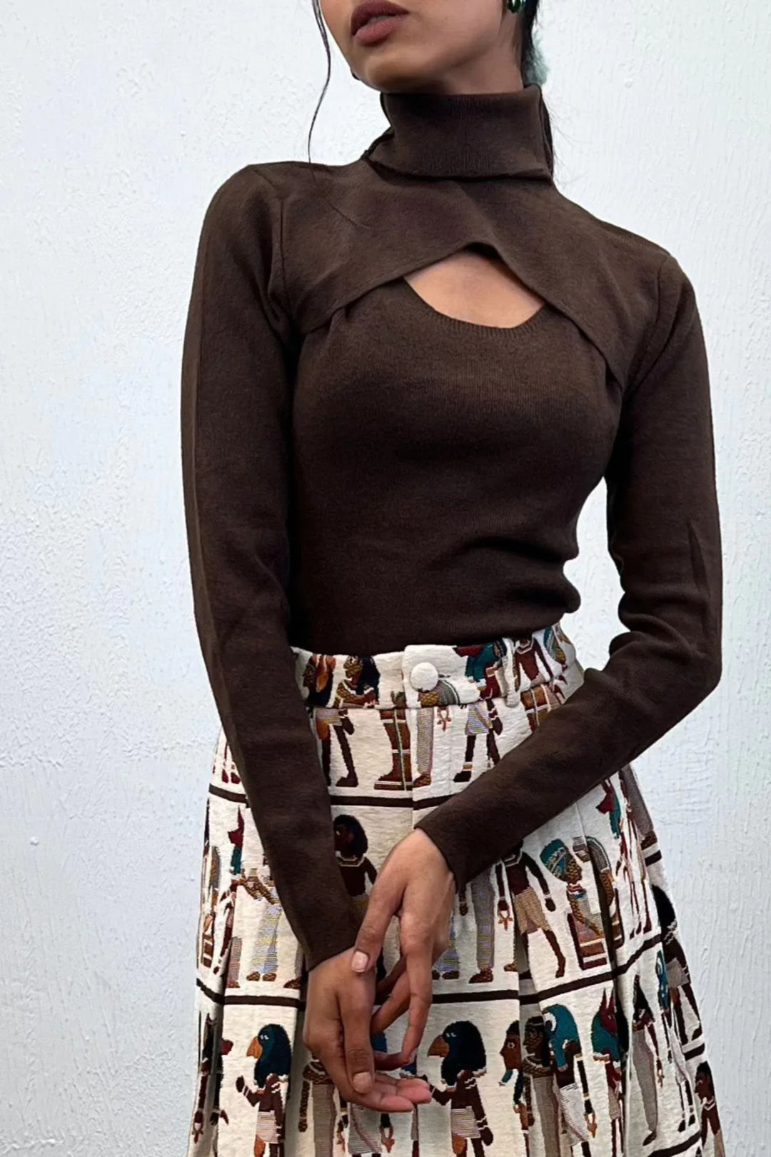Brown cut out sweater casual wear