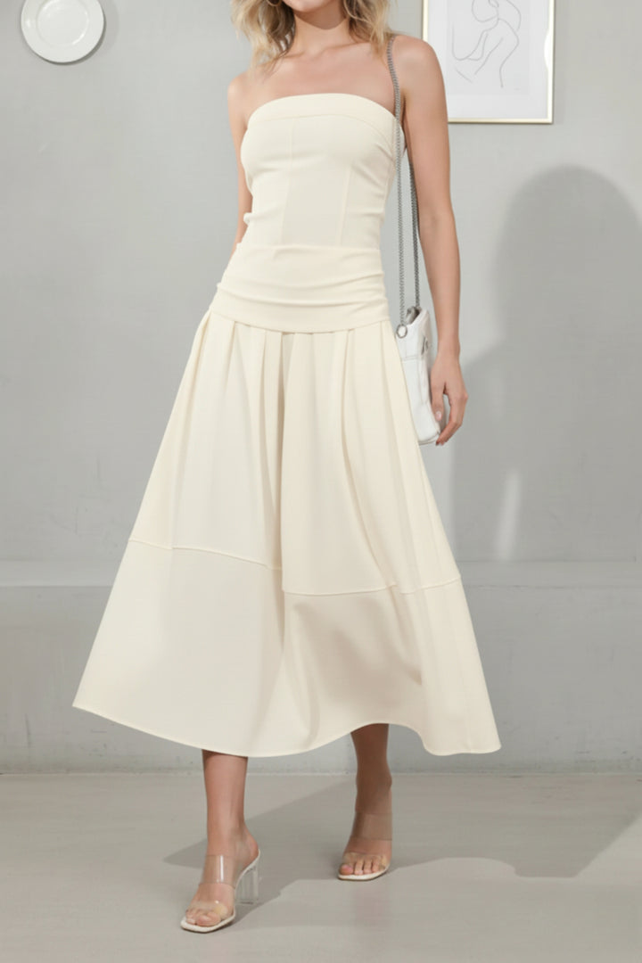 White Bandeau Linen Top & Skirt Set