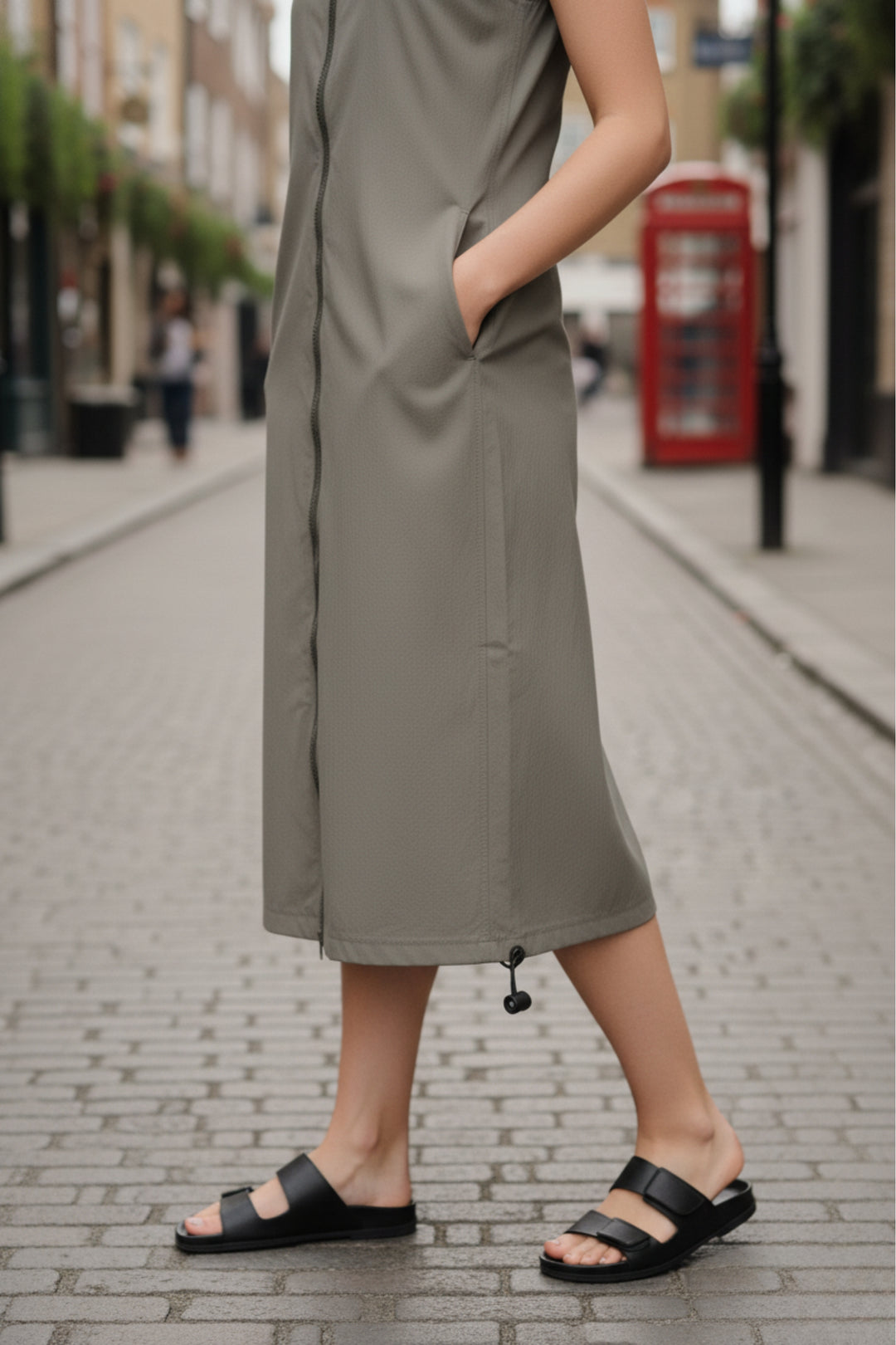 Grey Teak Double Slider Zipper Vest Dress