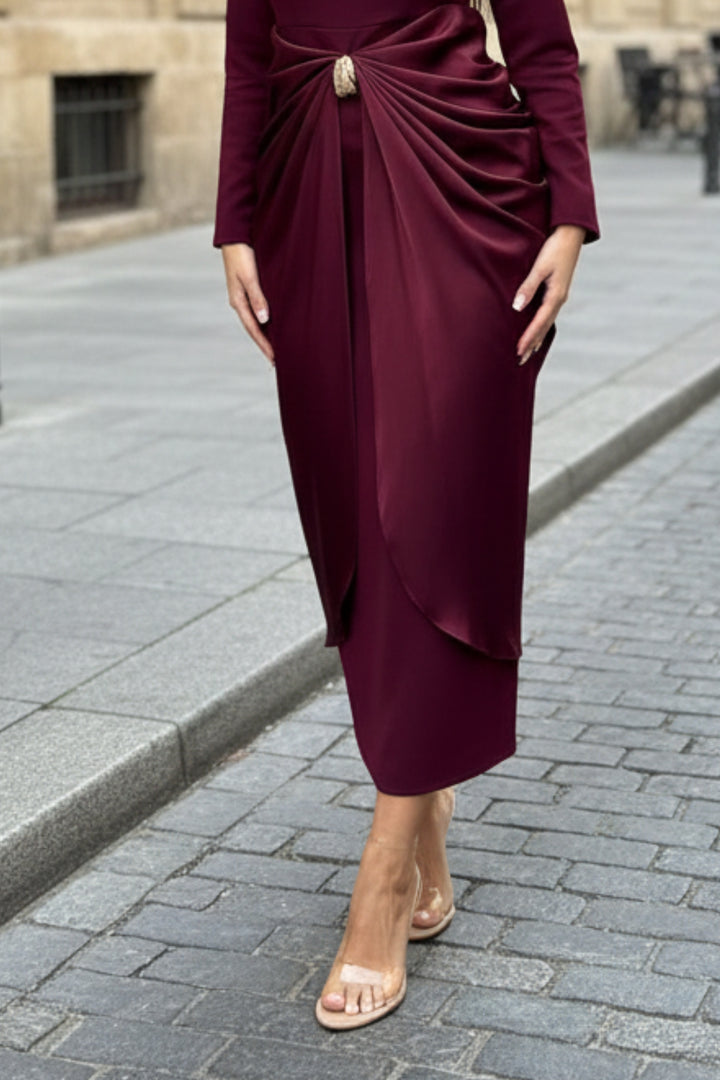 Imperial Maroon Draped dress
