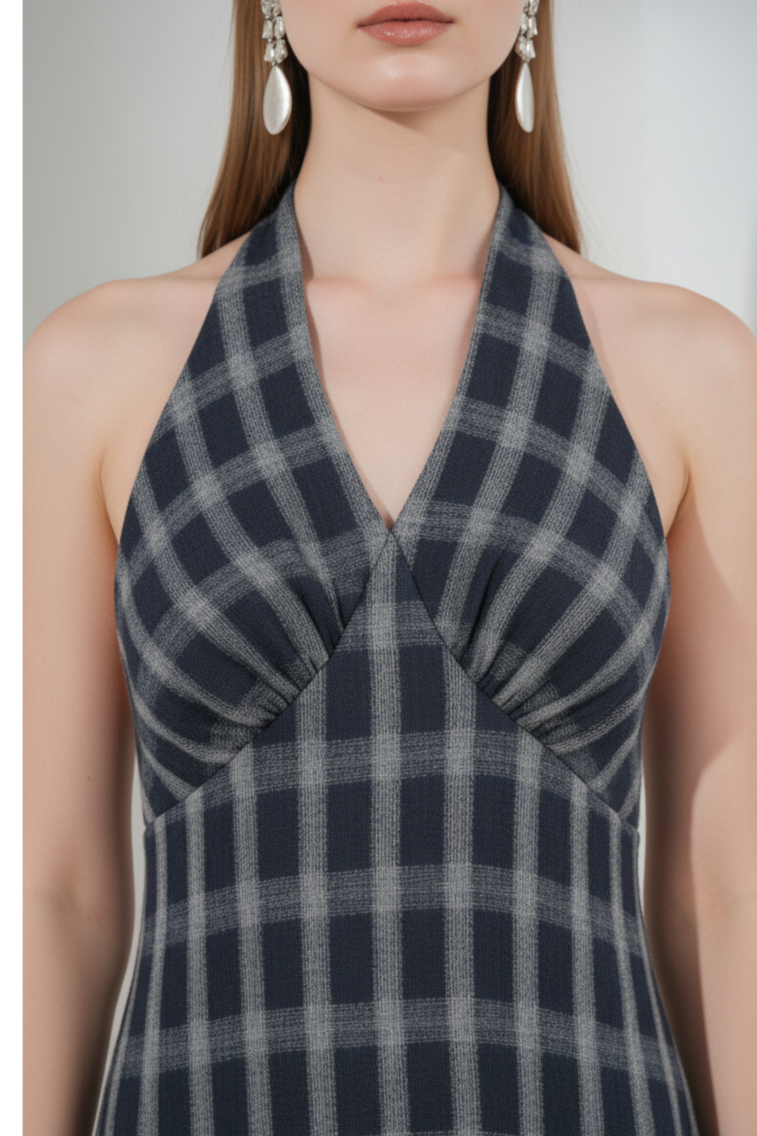 Blue Plaid Tie-Back Maxi Dress