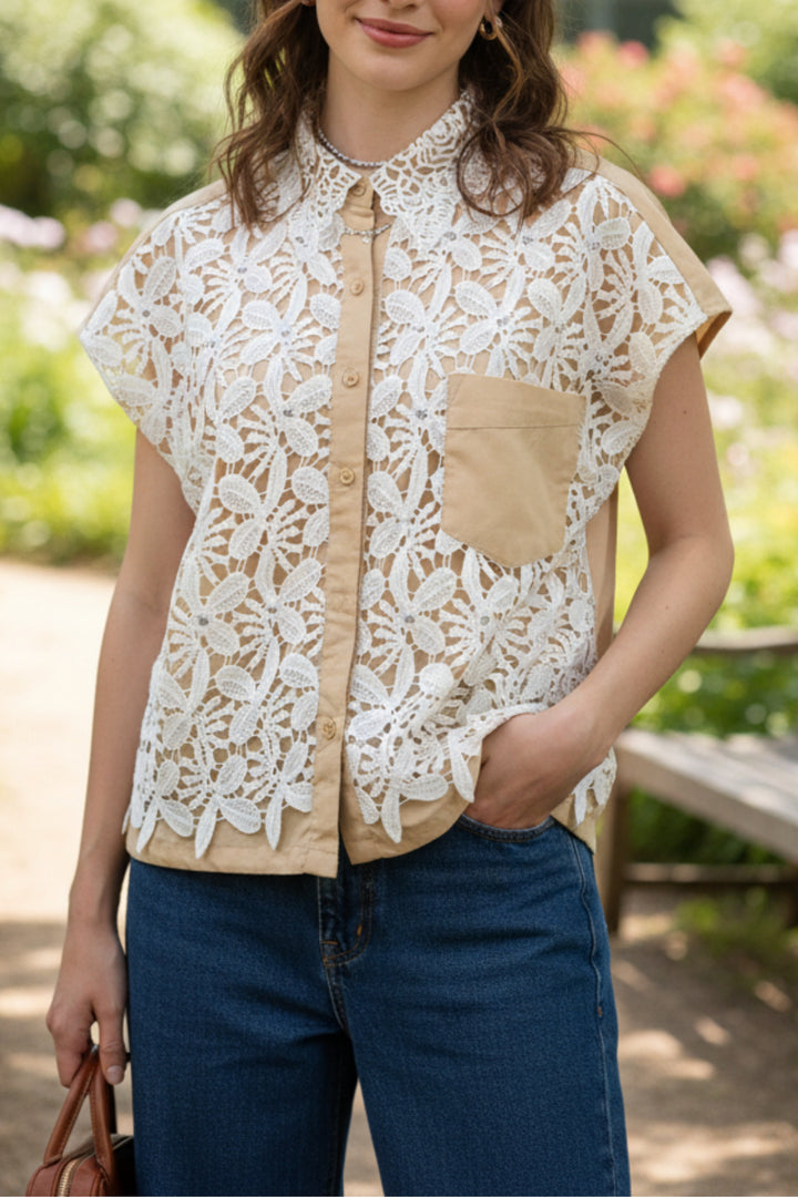 Daisy Beige Embroidered Top
