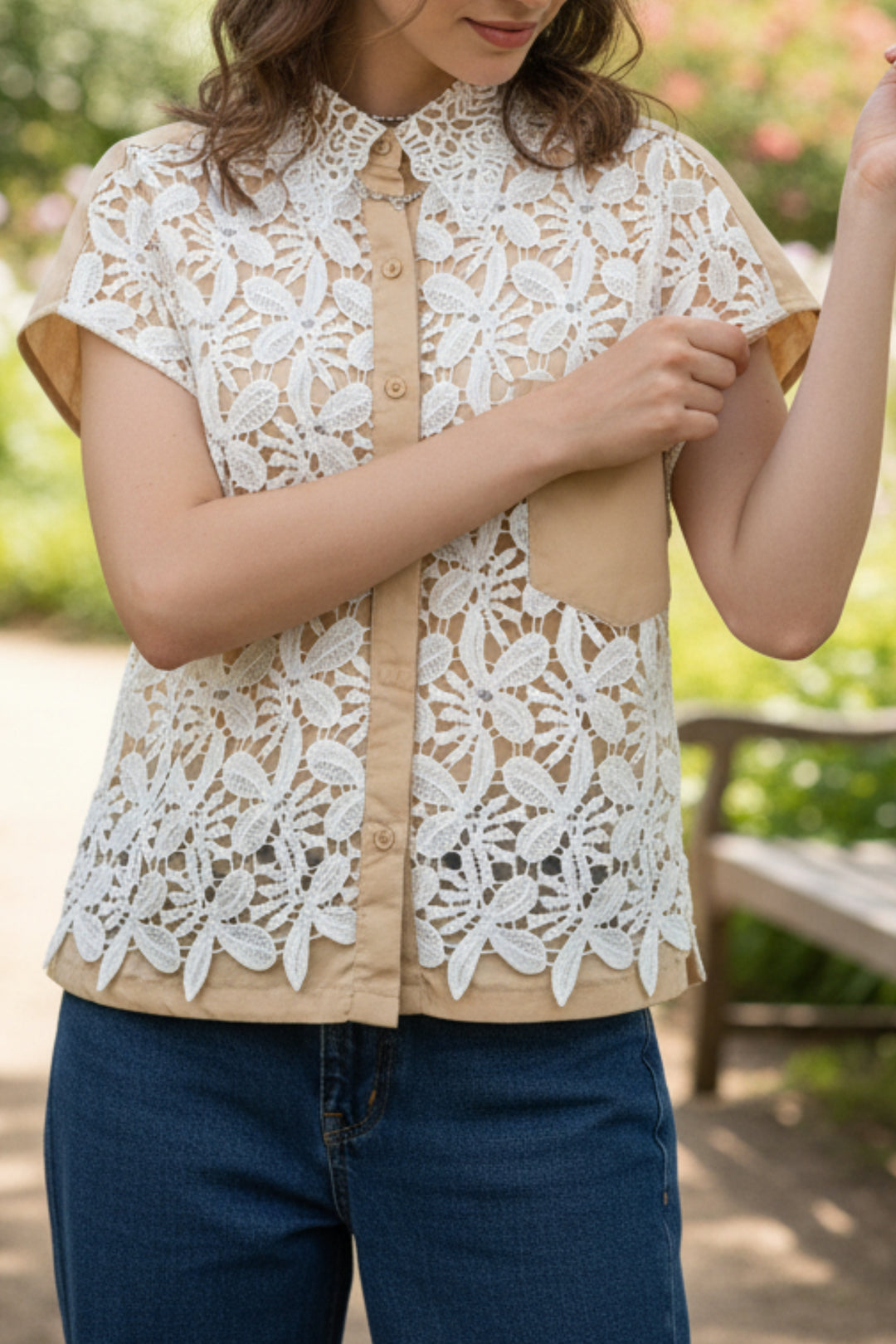 Daisy Beige Embroidered Top