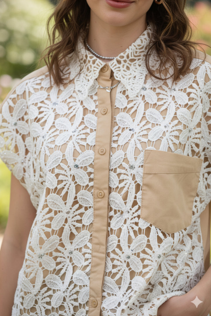 Daisy Beige Embroidered Top
