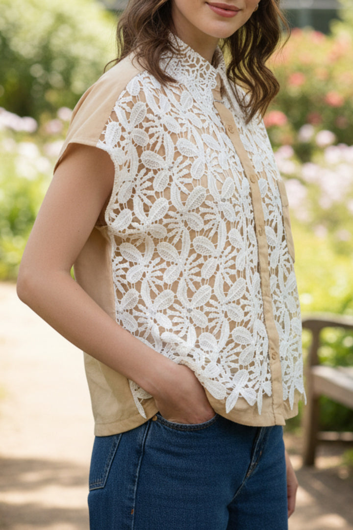 Daisy Beige Embroidered Top