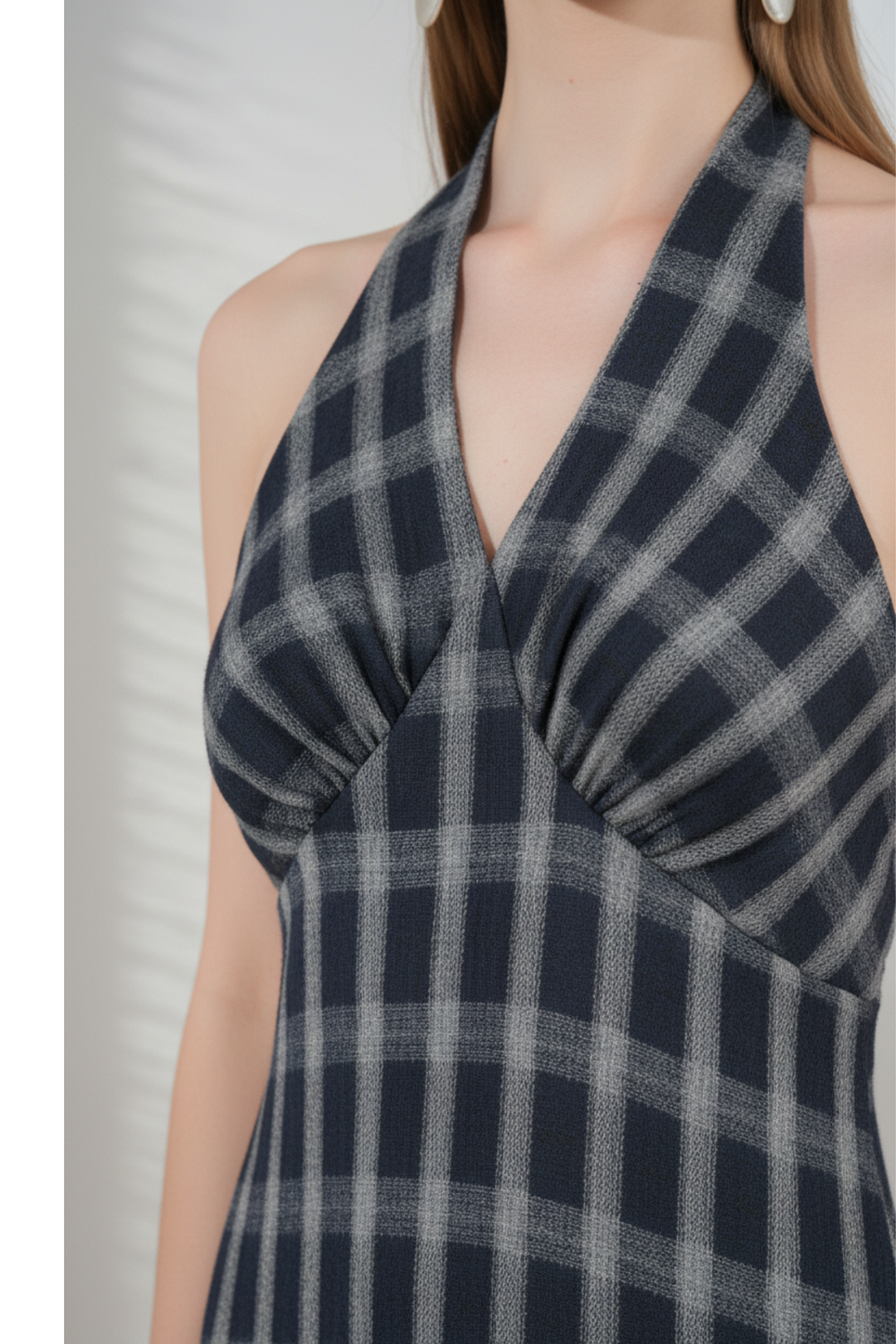 Blue Plaid Tie-Back Maxi Dress