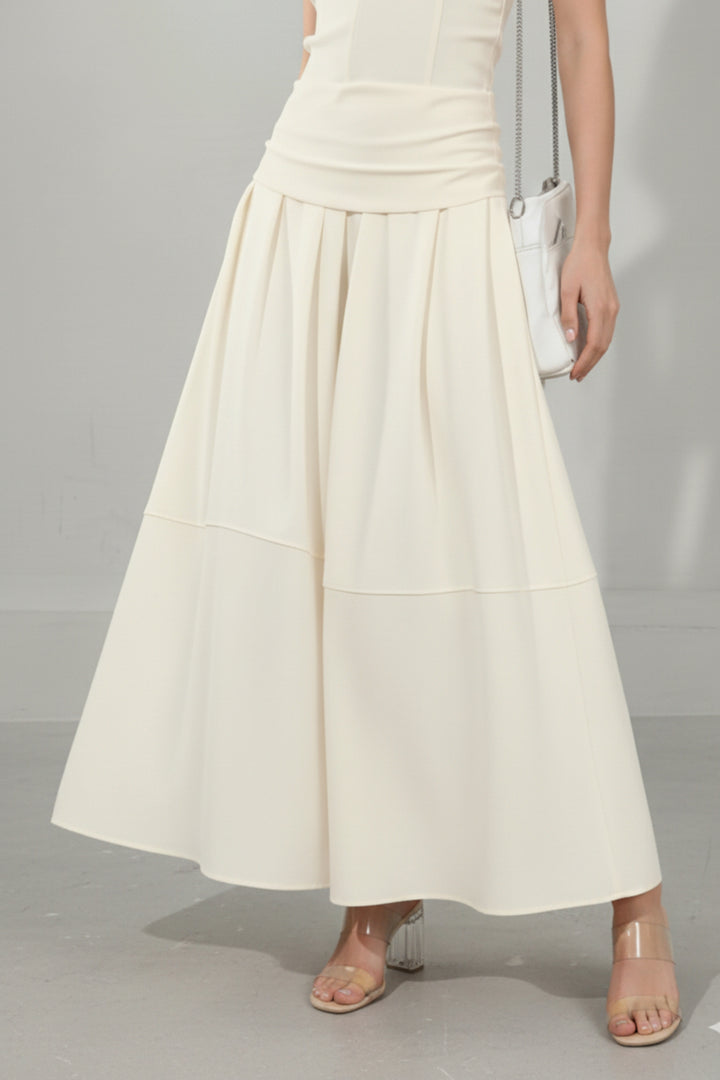 White Bandeau Linen Top & Skirt Set