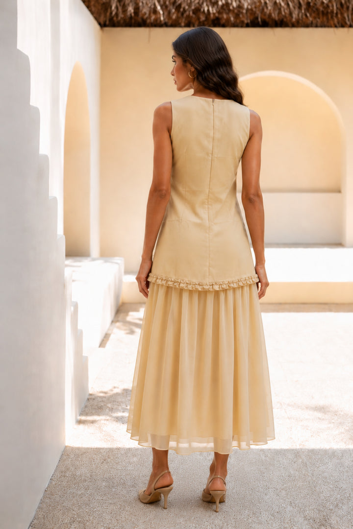 Butter Linen Layered Chiffon Dress
