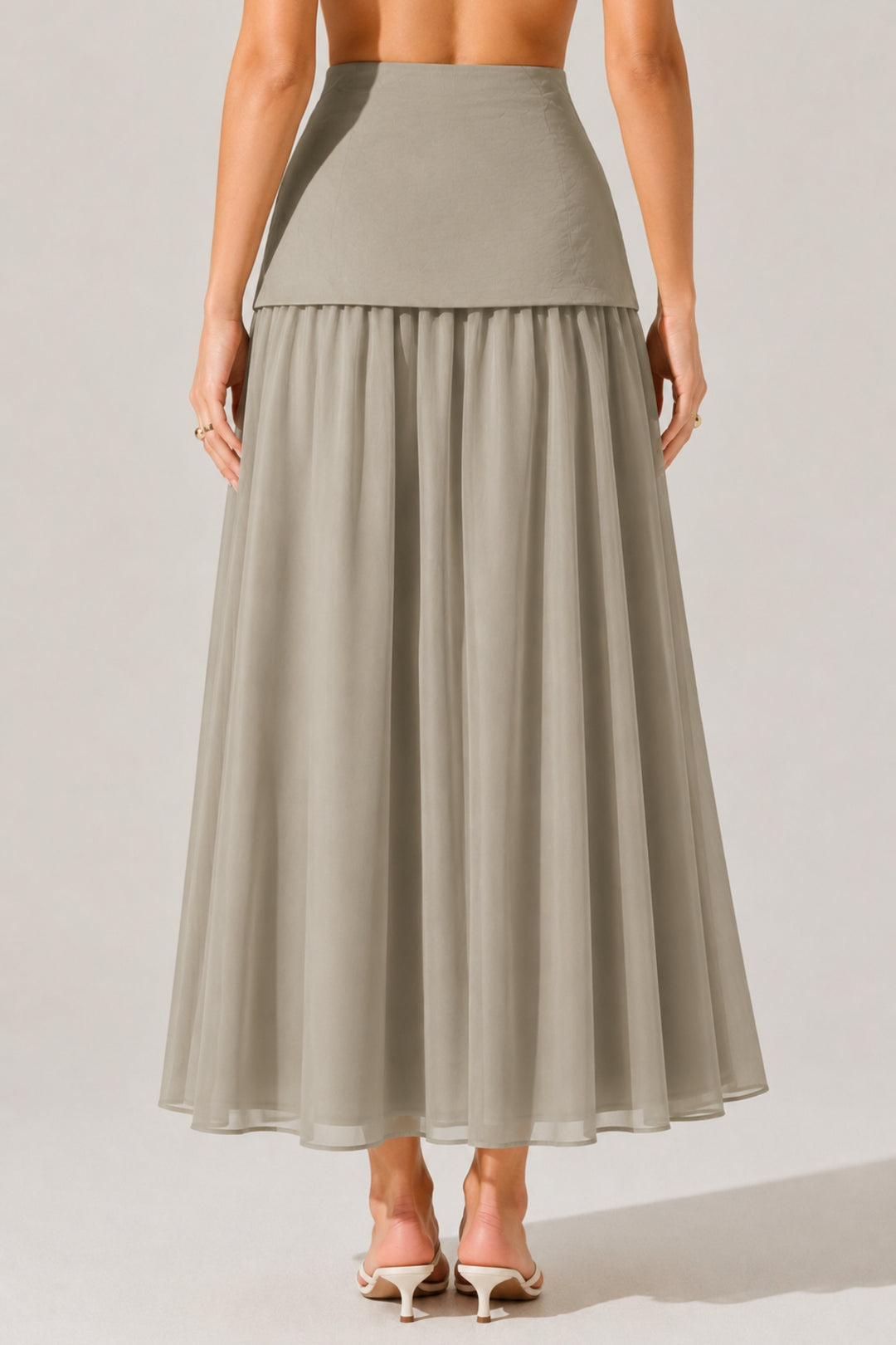 Ecru Chiffon Layered Skirt