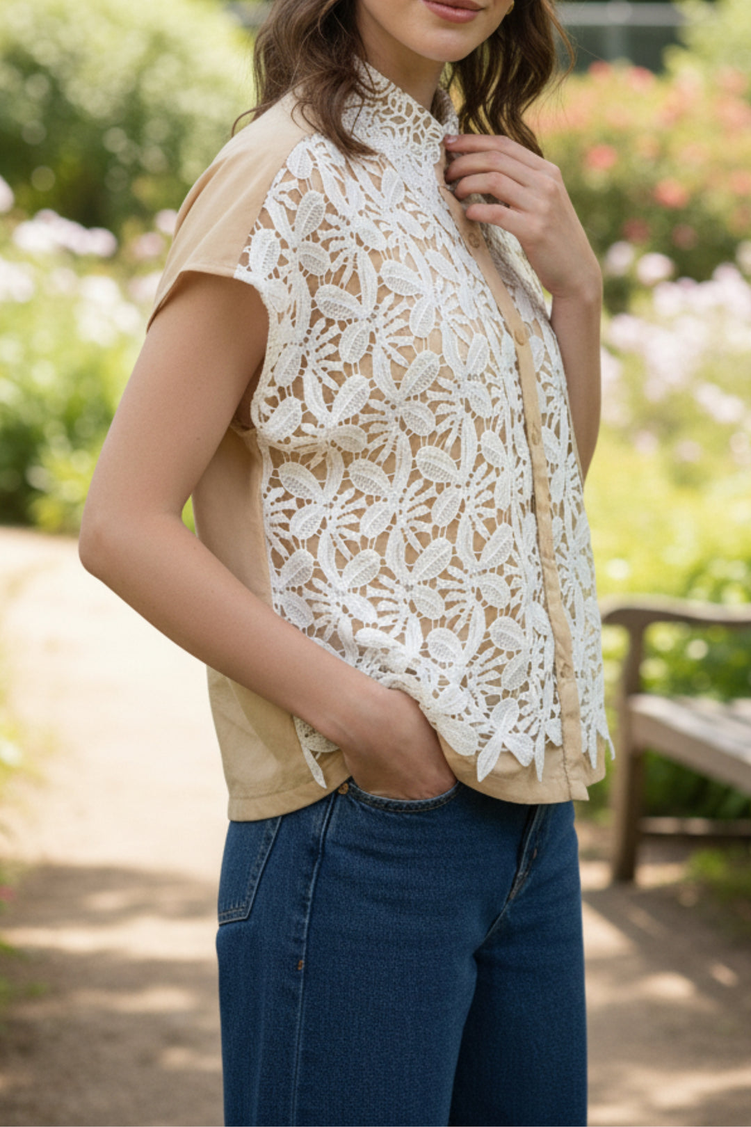 Daisy Beige Embroidered Top