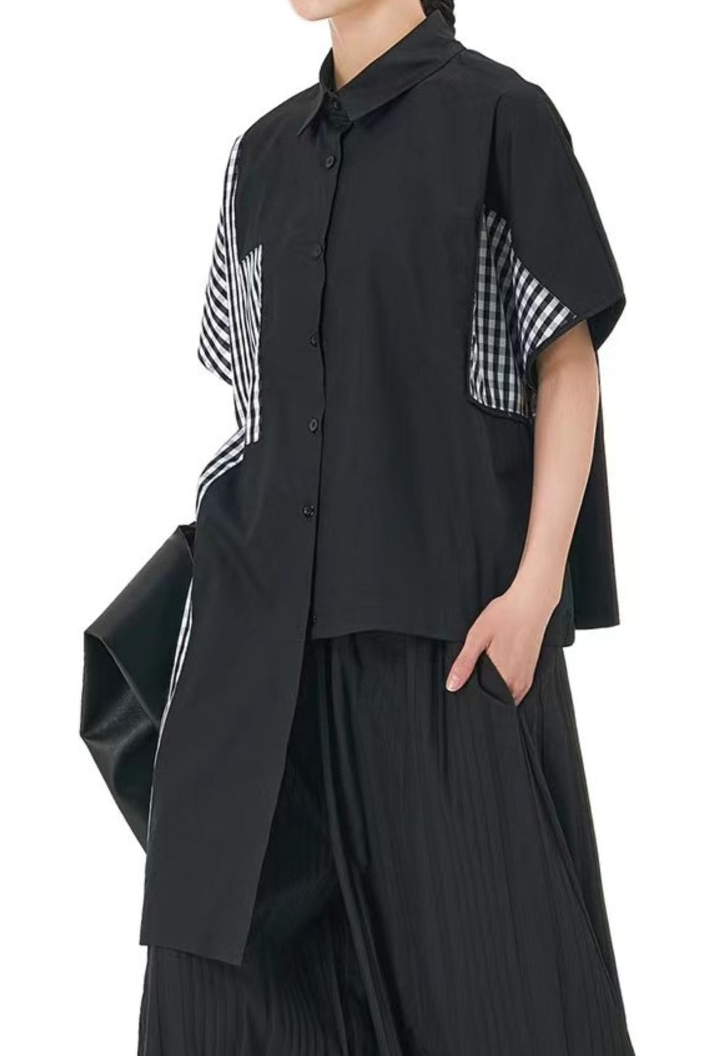 Oversized half sleeve cotton shirt black