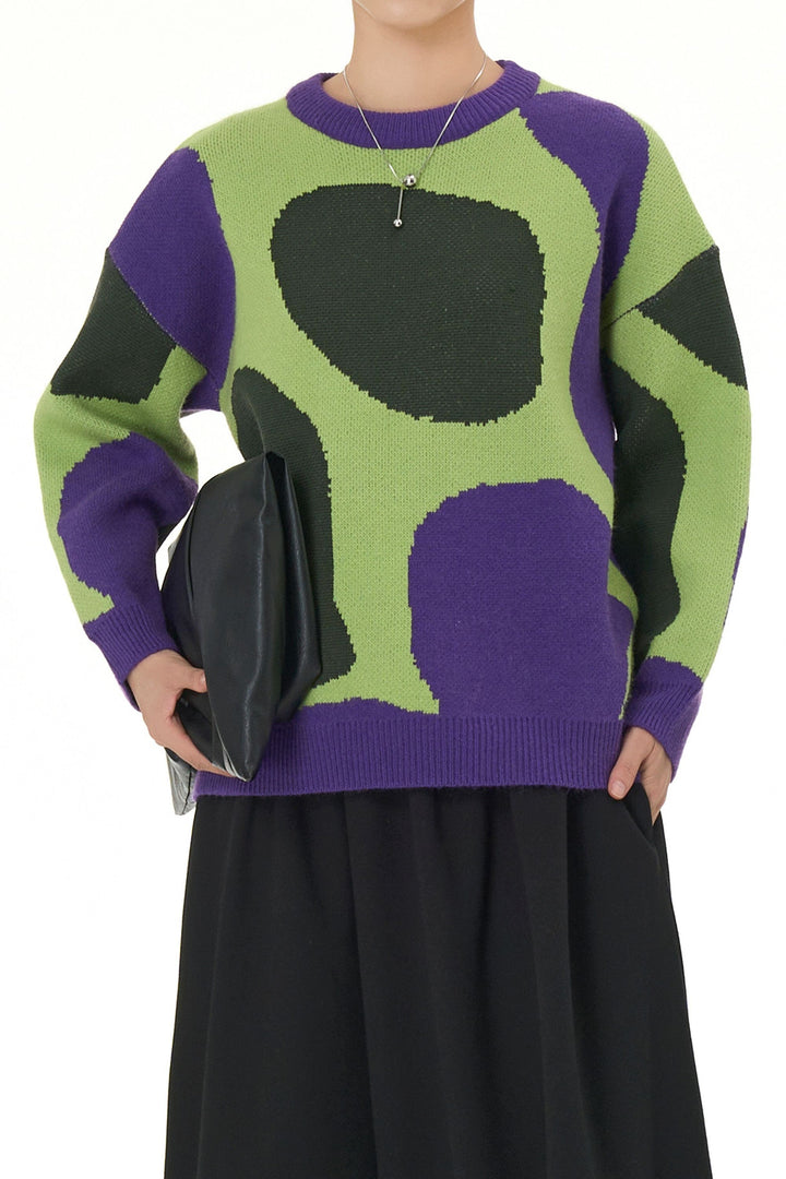 Mosaic Purple Round Knit Sweater