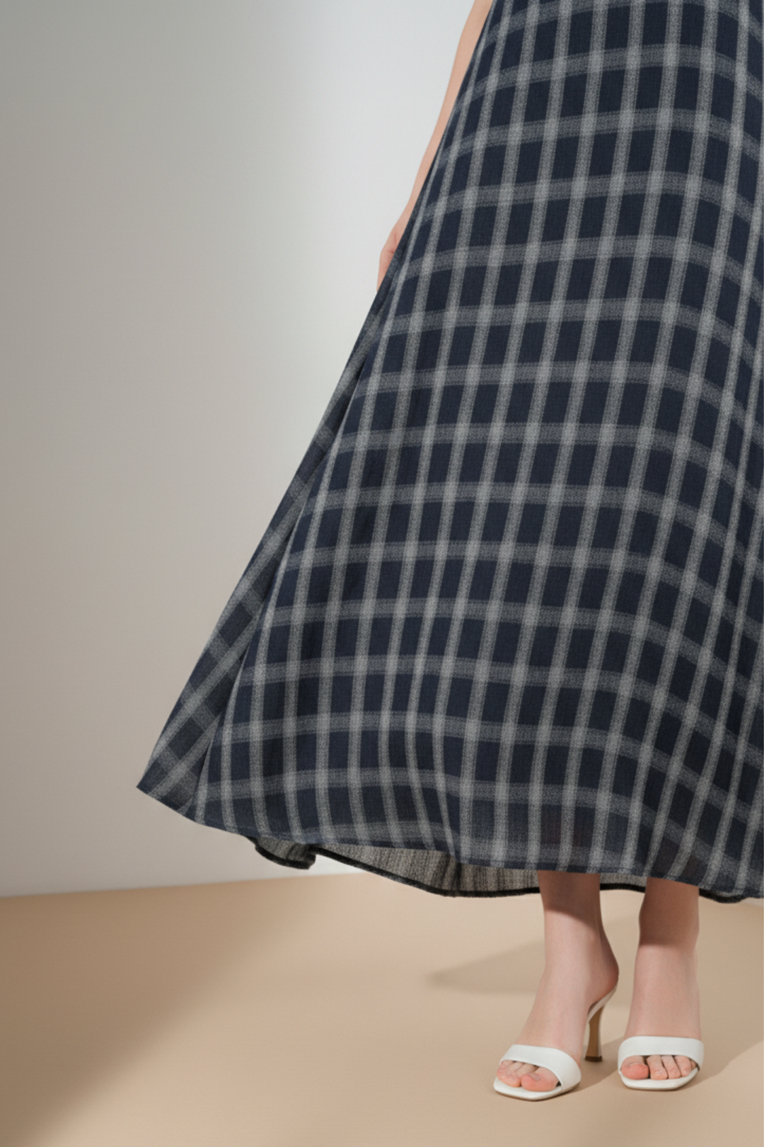 Blue Plaid Tie-Back Maxi Dress