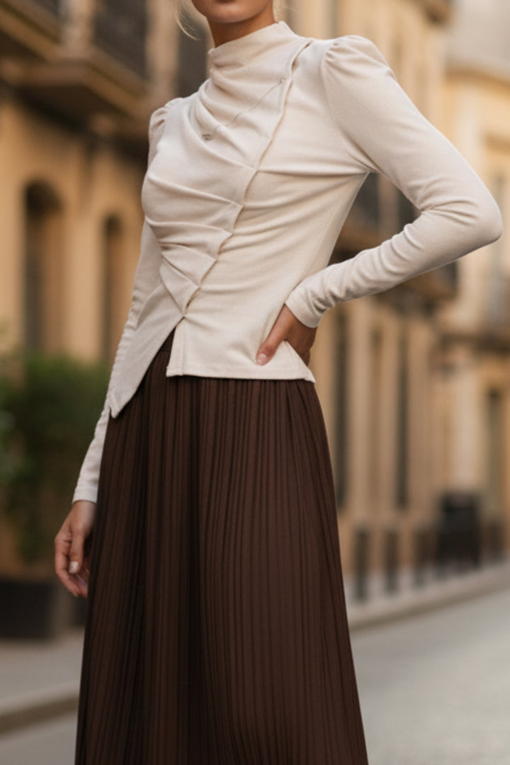 Pleat & Flow Cream Top With Silver Chain