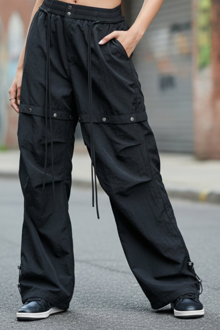 Black Cargo Pants with Snap Buttons