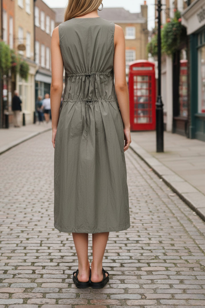 Grey Teak Double Slider Zipper Vest Dress