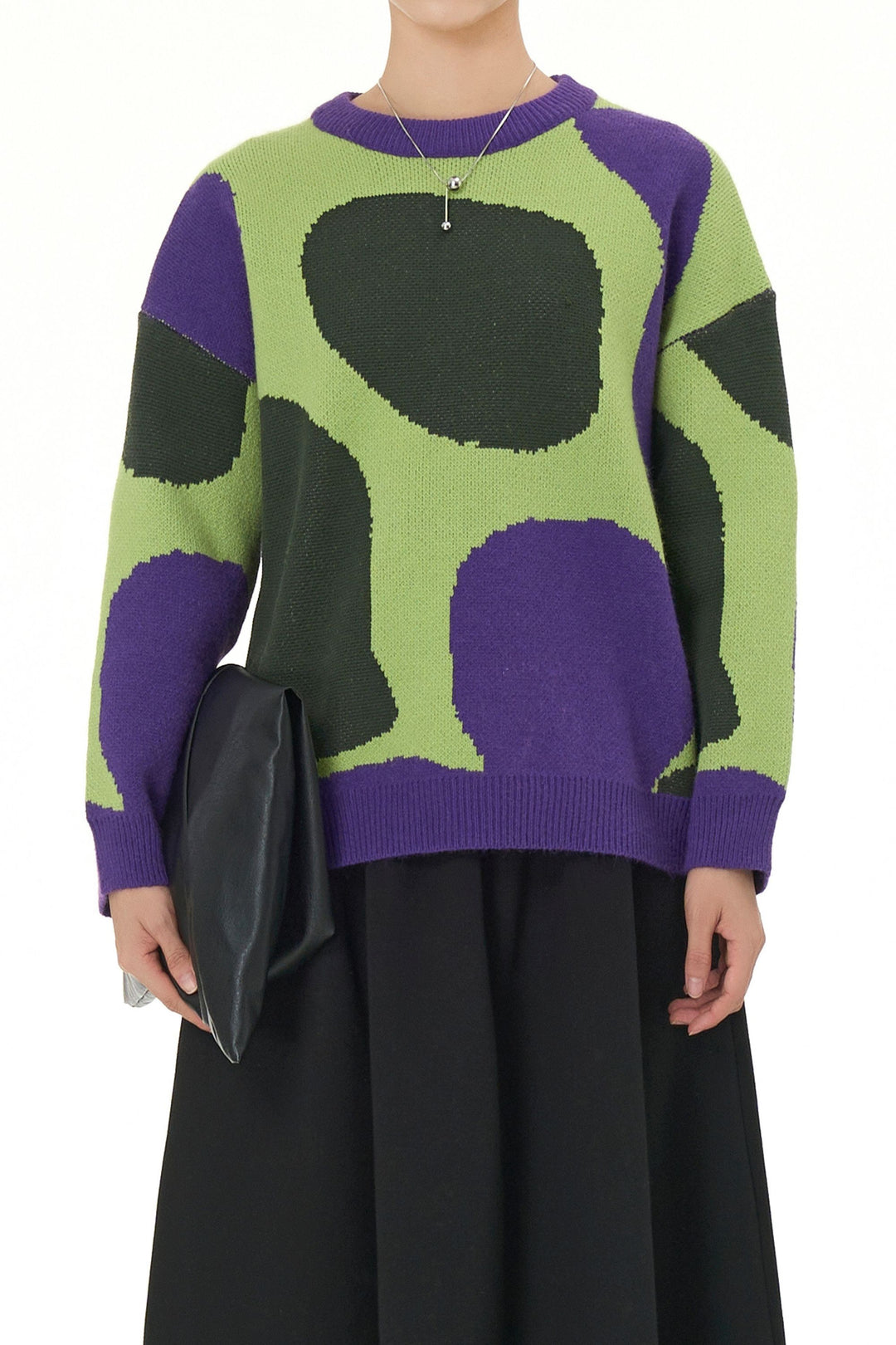 Mosaic Purple Round Knit Sweater