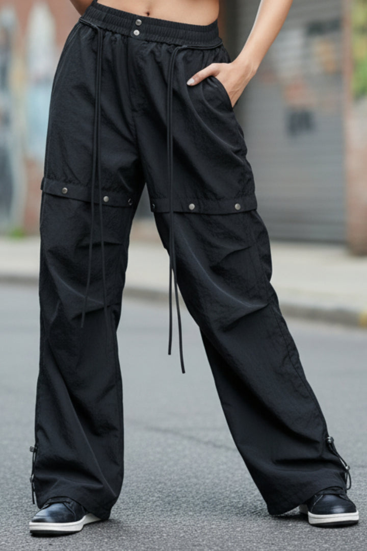 Black Cargo Pants with Snap Buttons