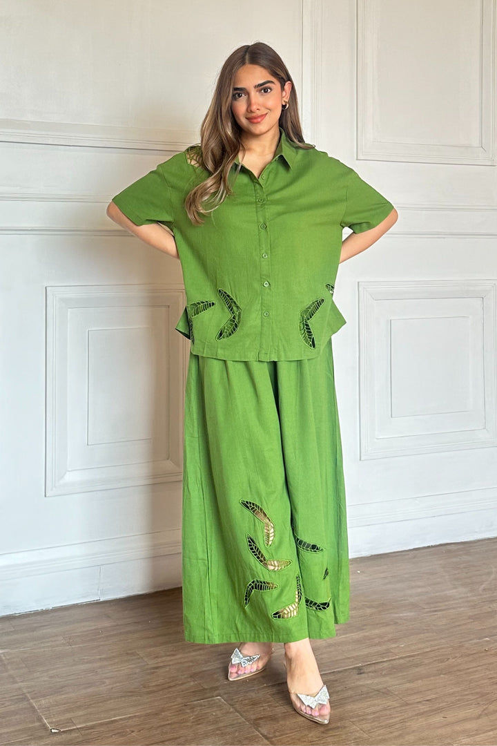 Leaf embroidery oversized coord set