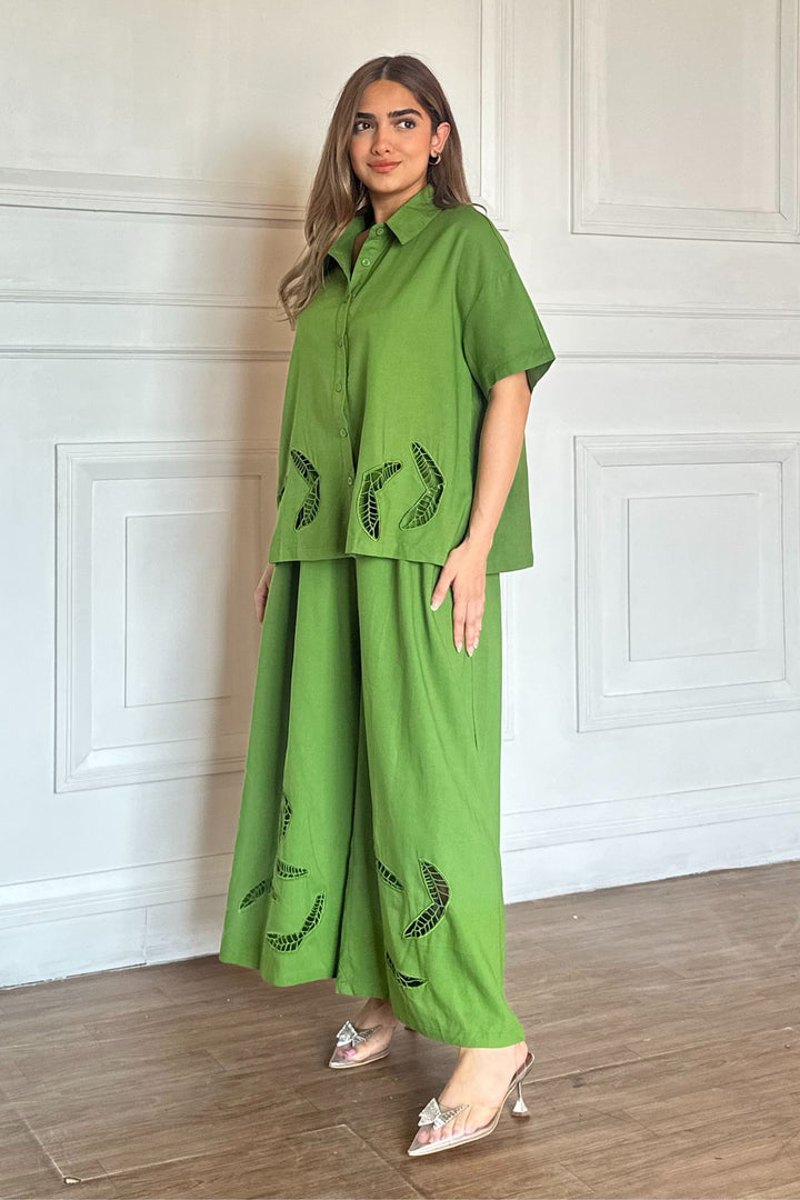 Green linen cotton blend coord for summer