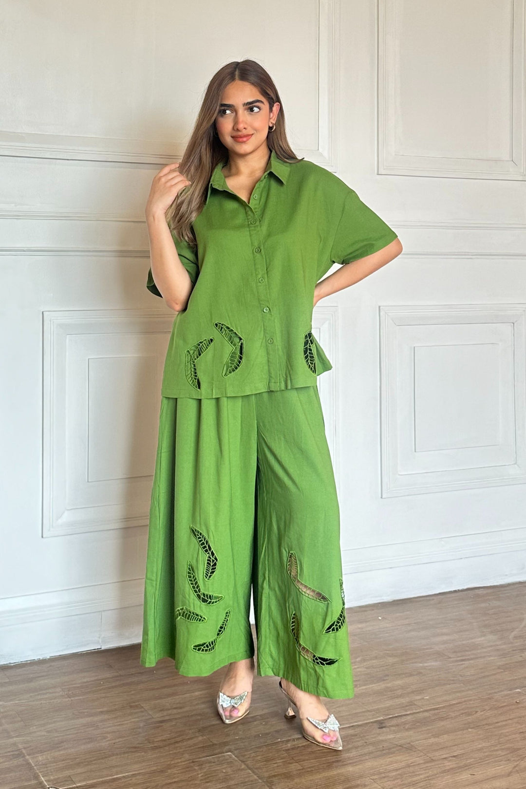 Green leaf cutwork oversized coord set