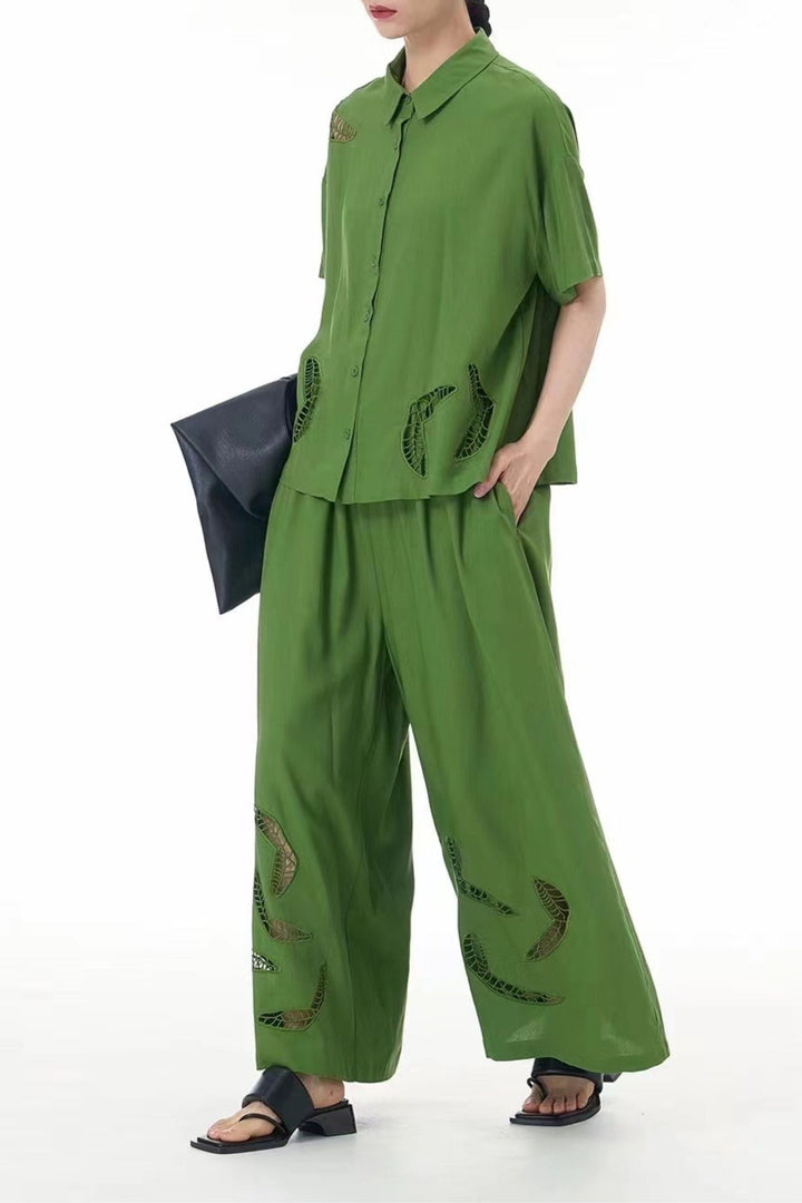 Green casual wear half sleeves coords